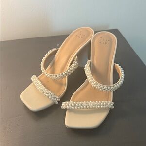 A New Day Women's Tan Pearl-Adorned Heels